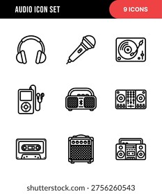 Outline Simple Audio Device and Equipment Icon Set Collection