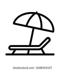 Outline Simple Beach Bed and Umbrella Illustration Relaxation Icon