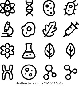 Outline Simple Biology and Science Icon Collection Representing Scientific Research