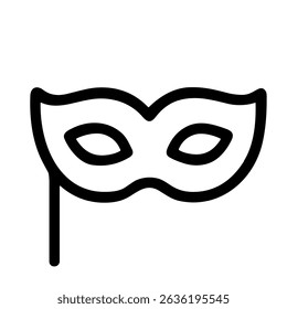 Outline Simple Black Masquerade Mask on a Stick Line Icon Symbol