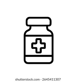 Outline Simple Bottle Medication with Cross Symbol Healthcare Icon