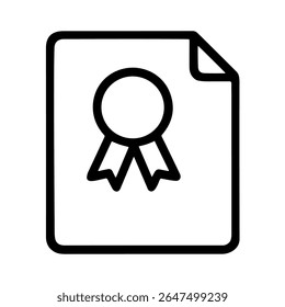 Outline Simple Certified Document with Ribbon Award Emblem Icon