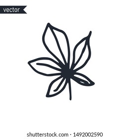 Outline of simple chestnut leaf isolated on white background, vector illustration.
