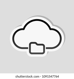 outline simple cloud and folder. linear symbol with thin outline. Sticker style with white border and simple shadow on gray background