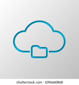 outline simple cloud and folder. linear symbol with thin outline. Paper design. Cutted symbol with shadow