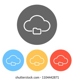 outline simple cloud and folder. linear symbol with thin outline. Set of white icons on colored circles