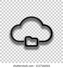 outline simple cloud and folder. linear symbol with thin outline. Black glass icon with soft shadow on transparent background