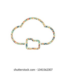 outline simple cloud and folder. linear symbol with thin outline. Colored mosaic with polygons