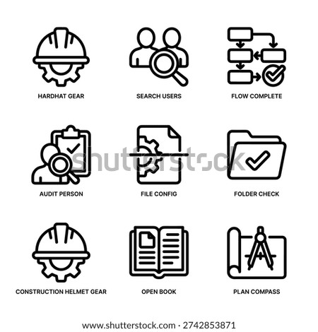 Outline Simple Construction and Management Icons Set for Design Elements