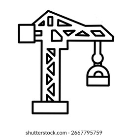 Ilustração de ícone de máquina de guindaste simples de contorno para construção e trabalho industrial