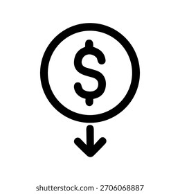 Outline Simple Dollar Downward Arrow Icon Shape Graphic Element