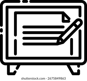 Esquema Caballete simple con documento y lápiz dibujo Tablero icono