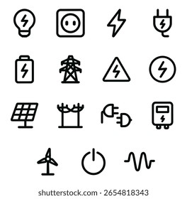 Esquema De Energía Simple Y Fuente De Energía Icono Colección
