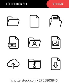 Outline Simple Folder File Icon Set, Data Storage and Organization