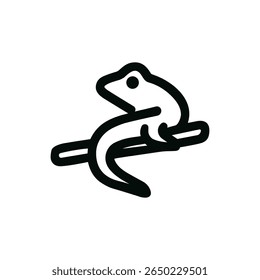 Outline Simple Frog on Branch Amphibian Nature Fauna Icon Graphic