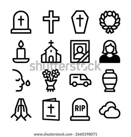 Outline Simple Funeral Element Icon with Grief and Remembrance Ceremony
