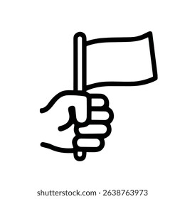 Outline Simple Hand Holding Flag Waving Political Symbol Illustration