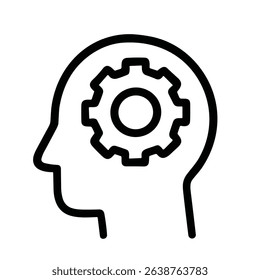 Outline Simple Head Silhouette with Gear Wheel Inside Concept Icon