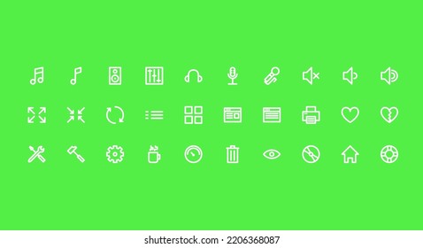 outline simple icons pack for music app interface in vector