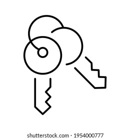 Outline simple keys on ring icon vector illustration. Monochrome linear equipment for unlock or lock door of home house or dwelling isolated on white. Symbol of private keep protection and security