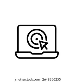 Outline Simple Laptop with Target and Arrow Cursor Icon Illustration
