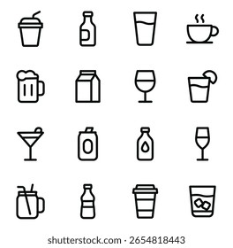 Conjunto de iconos de bebidas de arte de línea simple