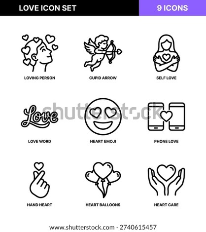 Outline Simple Love and Affection Related Icon Symbol Collection
