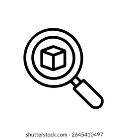 Contornar Vidro de Lupa Simples com Ícone de Objeto de Forma de Cubo