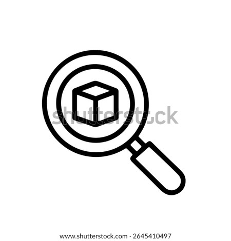Outline Simple Magnifying Glass with Cube Shape Object Icon
