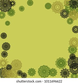 Outline Simple Mandalas. Ethnic Pattern for Card, Banner, Poster. Aztec or Mexican Medallions on Black Background. Cute Tribal Motif in Bright Colors