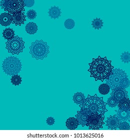 Outline Simple Mandalas. Ethnic Pattern for Card, Banner, Poster. Aztec or Mexican Medallions on Black Background. Cute Tribal Motif in Bright Colors