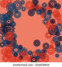 Outline Simple Mandalas. Ethnic Pattern for Card, Banner, Poster. Aztec or Mexican Medallions on Black Background. Cute Tribal Motif in Bright Colors