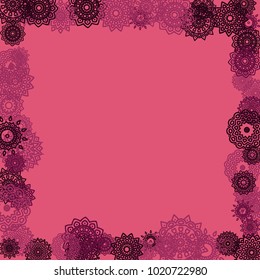 Outline Simple Mandalas. Ethnic Pattern for Card, Banner, Poster. Aztec or Mexican Medallions on Black Background. Cute Tribal Motif in Bright Colors