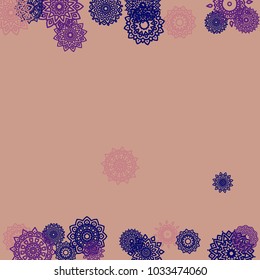 Outline Simple Mandalas. Ethnic Pattern for Card, Banner, Poster. Aztec or Mexican Medallions on Black Background. Cute Tribal Motif in Bright Colors