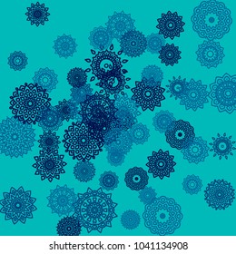 Outline Simple Mandalas. Ethnic Pattern for Card, Banner, Poster. Aztec or Mexican Medallions on Black Background. Cute Tribal Motif in Bright Colors