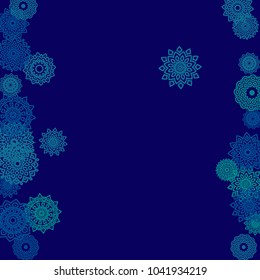 Outline Simple Mandalas. Ethnic Pattern for Card, Banner, Poster. Aztec or Mexican Medallions on Black Background. Cute Tribal Motif in Bright Colors
