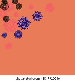 Outline Simple Mandalas. Ethnic Pattern for Card, Banner, Poster. Aztec or Mexican Medallions on Black Background. Cute Tribal Motif in Bright Colors