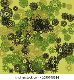 Outline Simple Mandalas. Ethnic Pattern for Card, Banner, Poster. Aztec or Mexican Medallions on Black Background. Cute Tribal Motif in Bright Colors