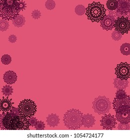 Outline Simple Mandalas. Ethnic Pattern for Card, Banner, Poster. Aztec or Mexican Medallions on Black Background. Cute Tribal Motif in Bright Colors