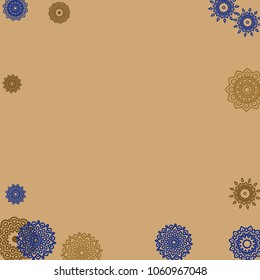 Outline Simple Mandalas. Ethnic Pattern for Card, Banner, Poster. Aztec or Mexican Medallions on Black Background. Cute Tribal Motif in Bright Colors