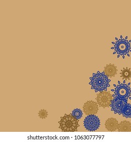 Outline Simple Mandalas. Ethnic Pattern for Card, Banner, Poster. Aztec or Mexican Medallions on Black Background. Cute Tribal Motif in Bright Colors