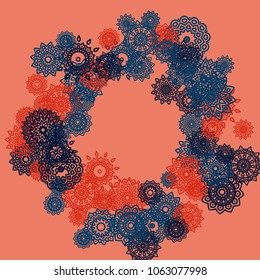 Outline Simple Mandalas. Ethnic Pattern for Card, Banner, Poster. Aztec or Mexican Medallions on Black Background. Cute Tribal Motif in Bright Colors