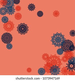 Outline Simple Mandalas. Ethnic Pattern for Card, Banner, Poster. Aztec or Mexican Medallions on Black Background. Cute Tribal Motif in Bright Colors