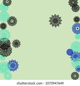 Outline Simple Mandalas. Ethnic Pattern for Card, Banner, Poster. Aztec or Mexican Medallions on Black Background. Cute Tribal Motif in Bright Colors