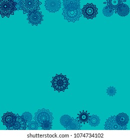 Outline Simple Mandalas. Ethnic Pattern for Card, Banner, Poster. Aztec or Mexican Medallions on Black Background. Cute Tribal Motif in Bright Colors