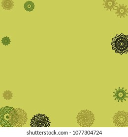 Outline Simple Mandalas. Ethnic Pattern for Card, Banner, Poster. Aztec or Mexican Medallions on Black Background. Cute Tribal Motif in Bright Colors