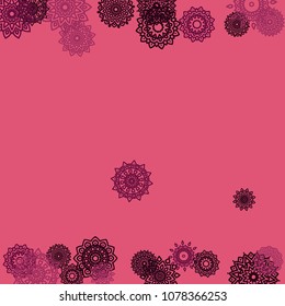 Outline Simple Mandalas. Ethnic Pattern for Card, Banner, Poster. Aztec or Mexican Medallions on Black Background. Cute Tribal Motif in Bright Colors