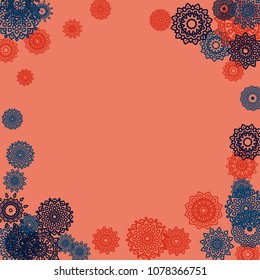 Outline Simple Mandalas. Ethnic Pattern for Card, Banner, Poster. Aztec or Mexican Medallions on Black Background. Cute Tribal Motif in Bright Colors