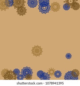 Outline Simple Mandalas. Ethnic Pattern for Card, Banner, Poster. Aztec or Mexican Medallions on Black Background. Cute Tribal Motif in Bright Colors