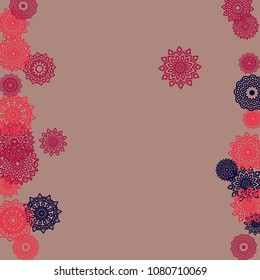 Outline Simple Mandalas. Ethnic Pattern for Card, Banner, Poster. Aztec or Mexican Medallions on Black Background. Cute Tribal Motif in Bright Colors